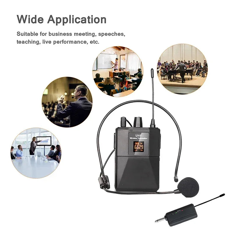 UHF Wireless Headset Microphone with Transmitter Receiver LED Digital Display Bodypack Transmitter for Teaching Live Performance