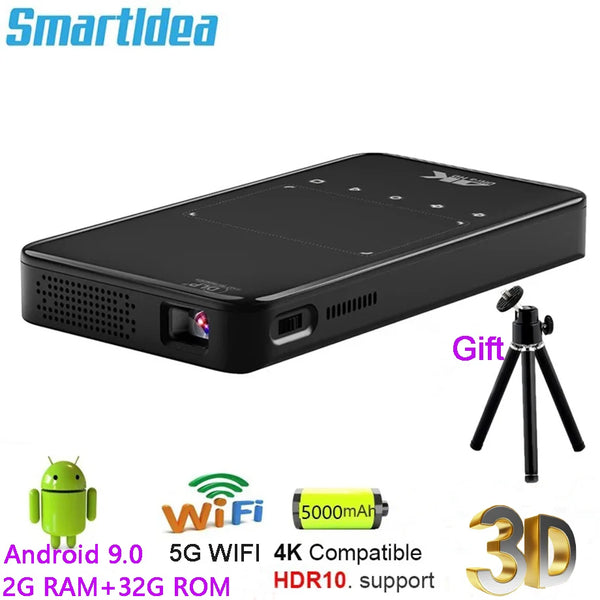 Smartldea New Mini Projector Portable Smart Android9.0 WIFI Video Pico LED DLP Projector Home Theater Full HD 1080P 4K 3D Cinema