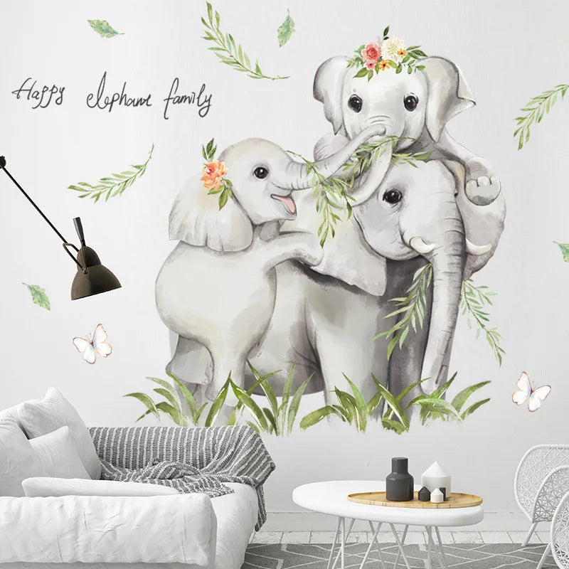 Jungle Animals Wall Stickers for Children Kids Rooms Boys Room Bedroom Decoration Large Safari Elephant Giraffe Zebra Wallpaper