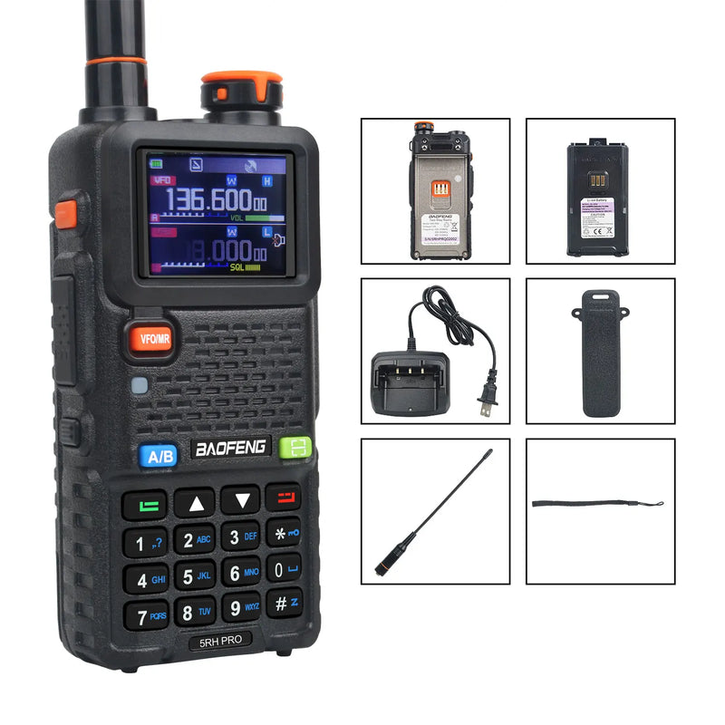 Baofeng 5RH Pro Walkie Talkie 2M 70cm Amateur Ham Radio Air Band GPS Vox FM Multi-band Fast Copy One Channel 640Ch NoAA Channels