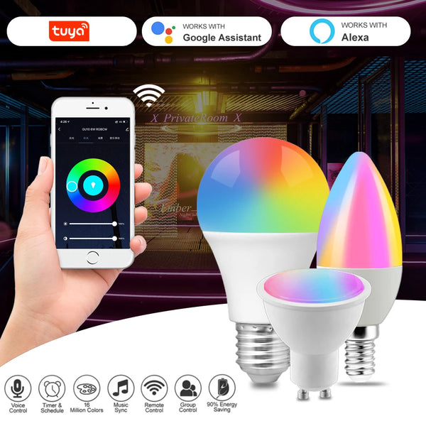 Tuya Rgb Smart Gu10 C37 A60 T37 E14 E27 B22 Light Bulb Dimmable Wifi Led Magic Lamp AC 110V 85V-265V Work with Alexa Google Home