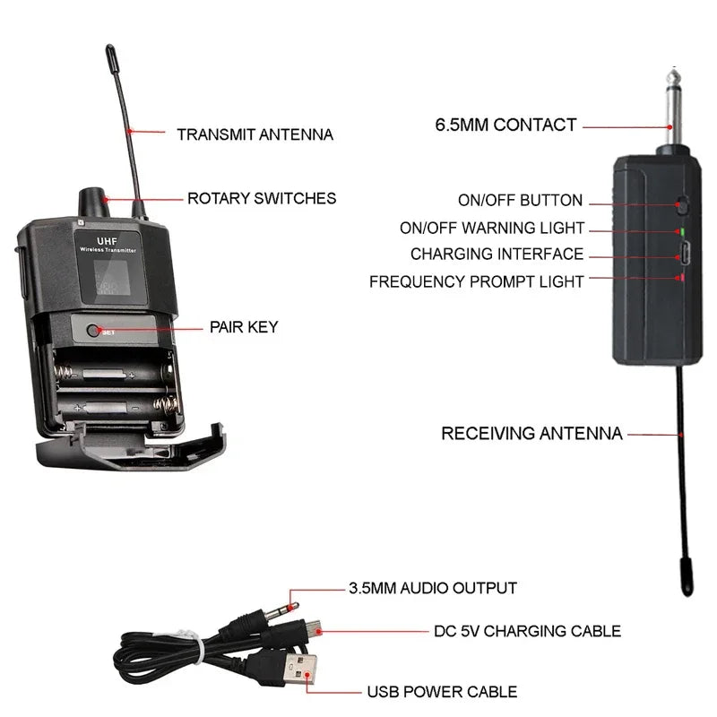 UHF Wireless Headset Microphone with Transmitter Receiver LED Digital Display Bodypack Transmitter for Teaching Live Performance