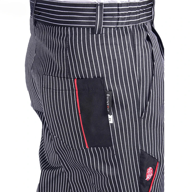 New  black and white stripes elastic restaurant uniform Head Chef uniform Executive Chef pants