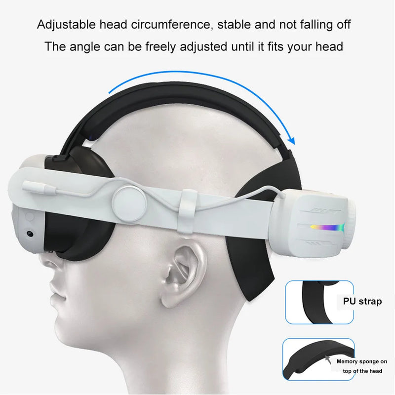 Head Strap Accessories For Meta Oculus Quest 3 Built-in 8000mAh Battery Pack Extended Gaming Time with RGB Light VR Accessories