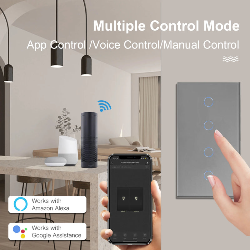 BSEED Wifi Wall Switches Double Smart Light Switches Tuya Smart Life Google Alice App Remote Control Glass Panel EU Standard