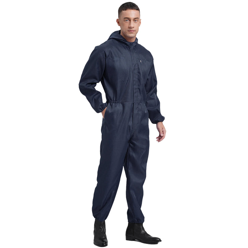 Men Dust-proof Hooded Coverall Workshop Uniform Long Sleeve Zipper Overalls Labor Jumpsuit for Factory Construction Maintenance