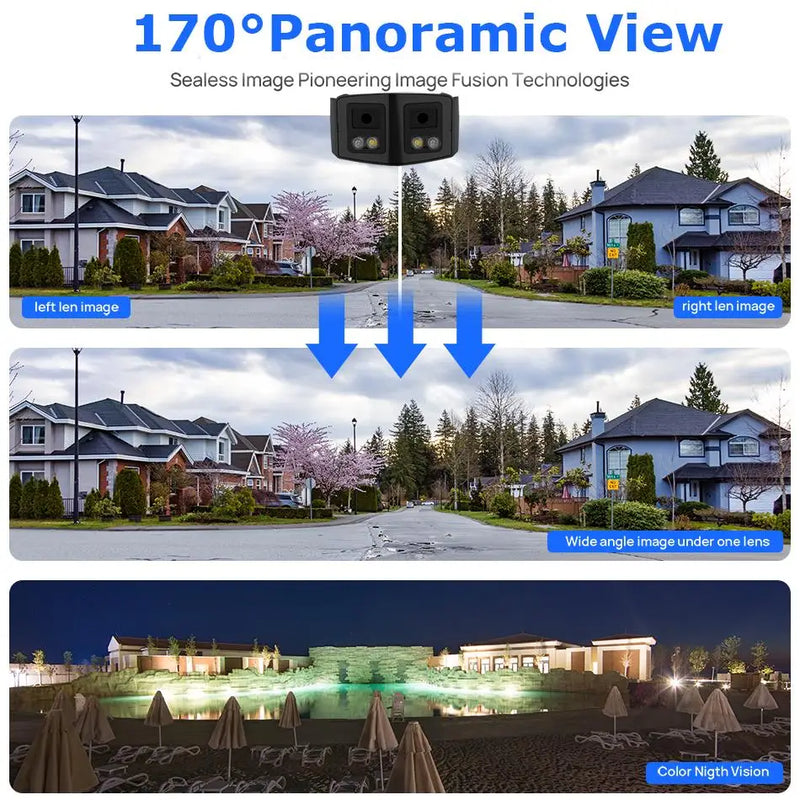 Hikvision Compatible 4MP Dual-Lens Security Camera 180° Ultra Wide Panoramic IR&ColorVu 2-way Audio Surveillance Camera