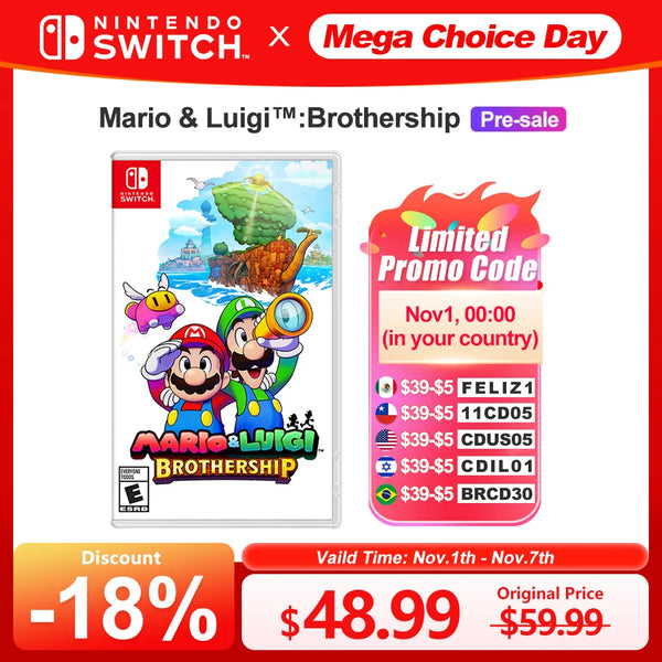 Mario & Luigi: Brothership Nintendo Switch Game Deals 100% Official Physical Game Card Support 1 Player for Nintendo Switch OLED