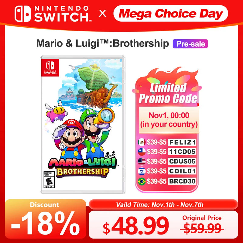 Mario & Luigi: Brothership Nintendo Switch Game Deals 100% Official Physical Game Card Support 1 Player for Nintendo Switch OLED