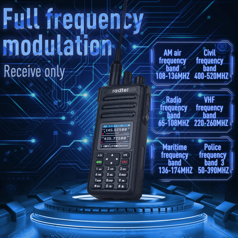 Radtel RT-730 10w Air Band Ham Radio Full Band Amateur Ham Walkie Talkie 199CH  HT USB-C Battery NOAA FM AM UHF VHF Satcom