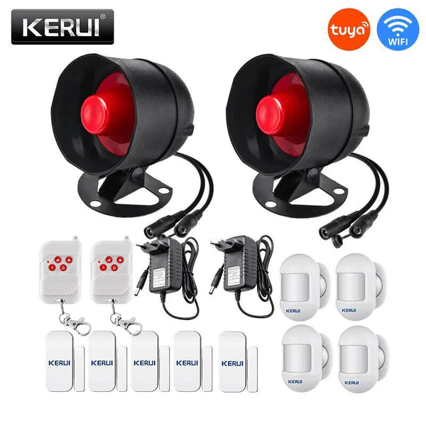 KERUI Tuya WIFI Siren Alarm System Installation Simple Infrared Sensor Connection Remote Control Home Security Protection Set