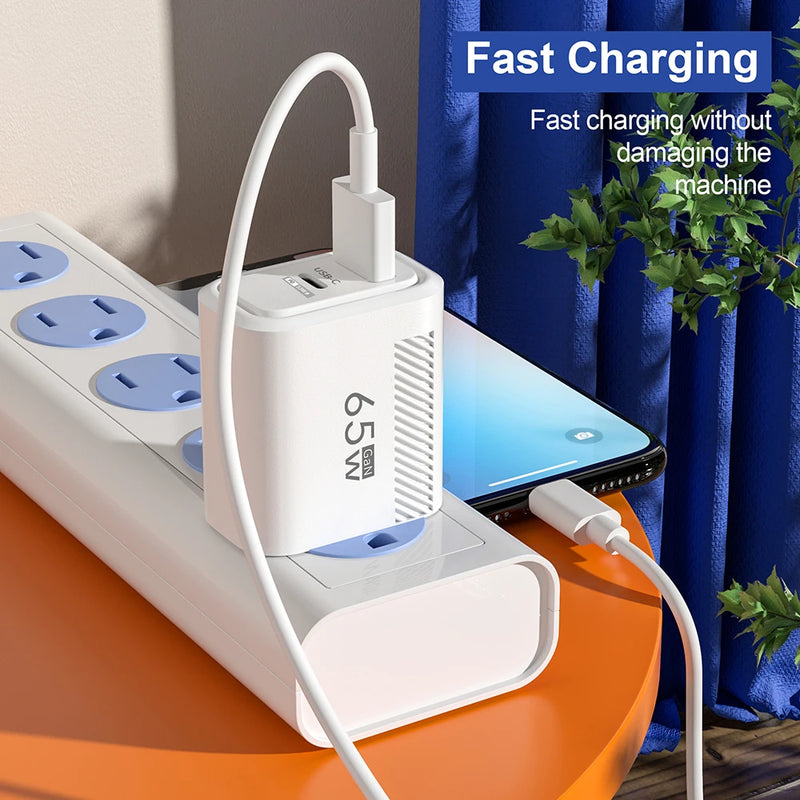 Total 65W USB C Charger GaN Fast Charging Wall Charger For iPhone Samsung Xiaomi Quick Charge EU/US Plug Phone Charger Adapter