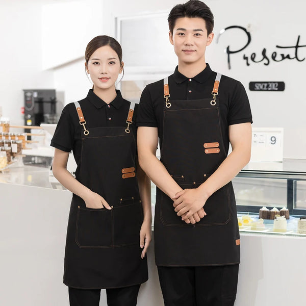 Waterproof Kitchen Apron For Women/Men With Pockets Work Mandil Cleaning Pinafore Restaurant Shop Waiter Work Uniform