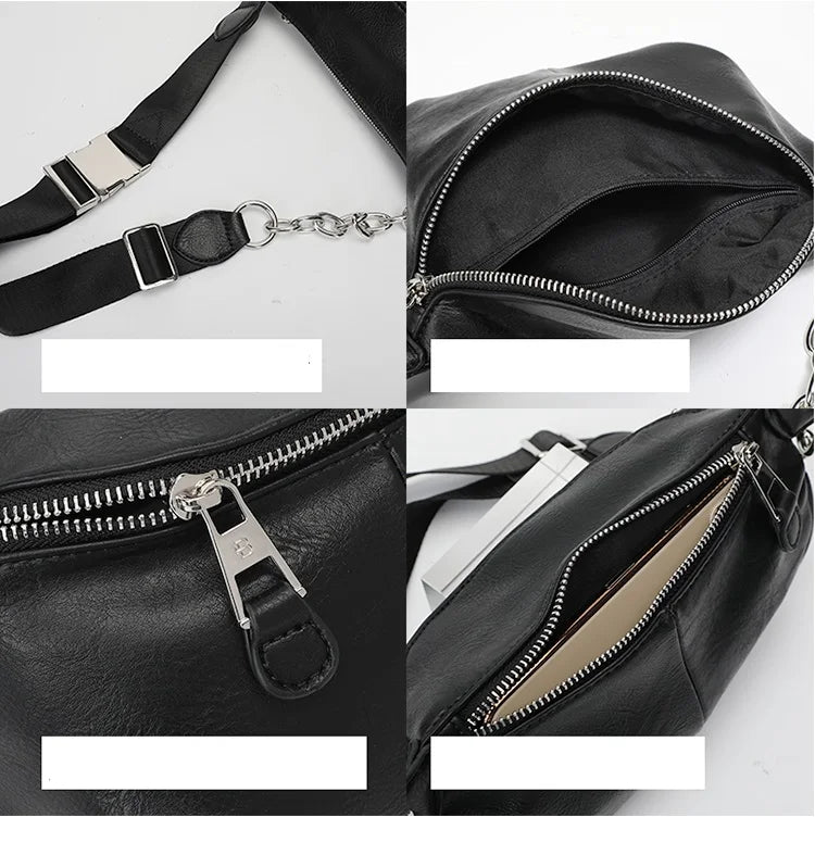 Female Chest bag chain Crossbody Bags For Women 2023 new Shoulder bags Small PU Leather ladies Waist Pack Breast phone wallet