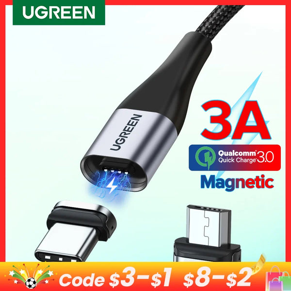 UGREEN Magnetic USB Charging Cable Type C  Micro USB Phone Cable Magnet Charger Micro USB For Xiaomi  3A Mobile Phone Wire Cord