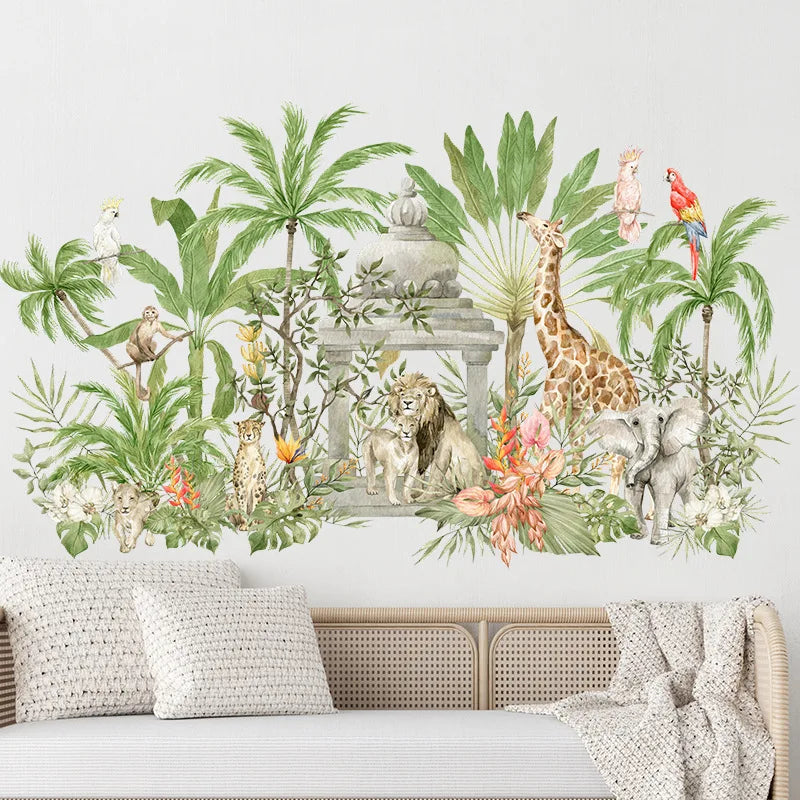 Jungle Animals Wall Stickers for Children Kids Rooms Boys Room Bedroom Decoration Large Safari Elephant Giraffe Zebra Wallpaper