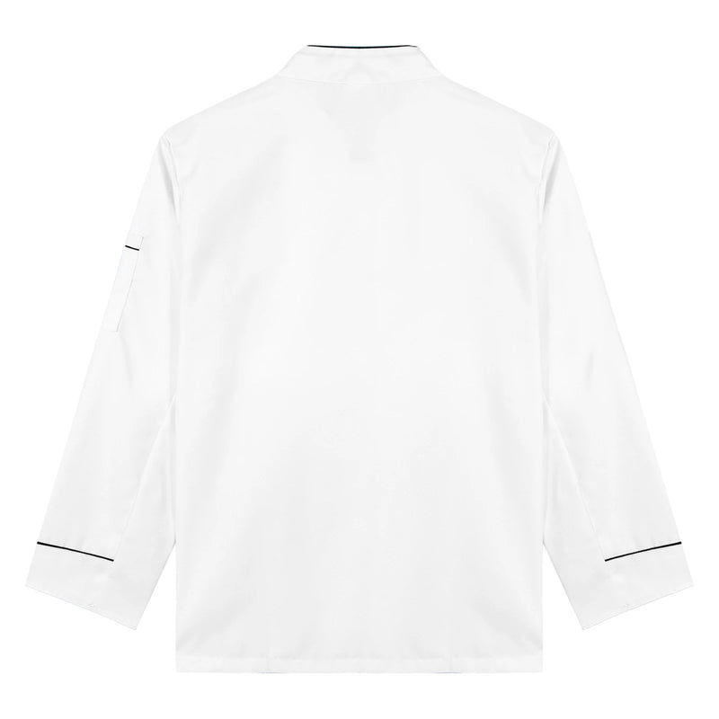 Stand Collar Button Down Chef Jacket Uniform White Hotel Restaurant Kitchen Bakery Contrast Color Trim Cook Jacket Mens Womens