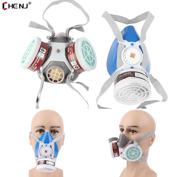 Half Face Dust Gas Mask Respirator Single Double Filter Cartridge Rubber Masks For Painting Spraying Chemical Gas Protection