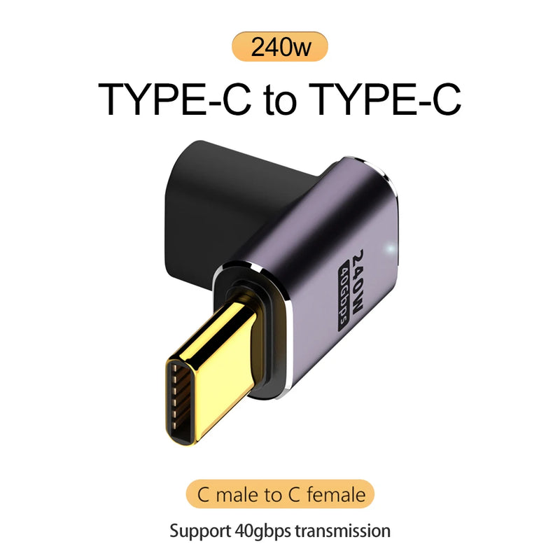 5A Type-C OTG Adapter 240W Fast Charging Data Converter USB 4.0 40Gbps Support 8K 60hz USB C 90/180 Degree Elbow Adapter