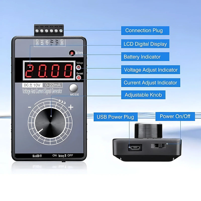 High Precision DC 0-10V 4-20mA Analog Signal Generator Adjustable Voltage Current 0-5V/3V/1V 0-22mA Debugging Source Calibrator