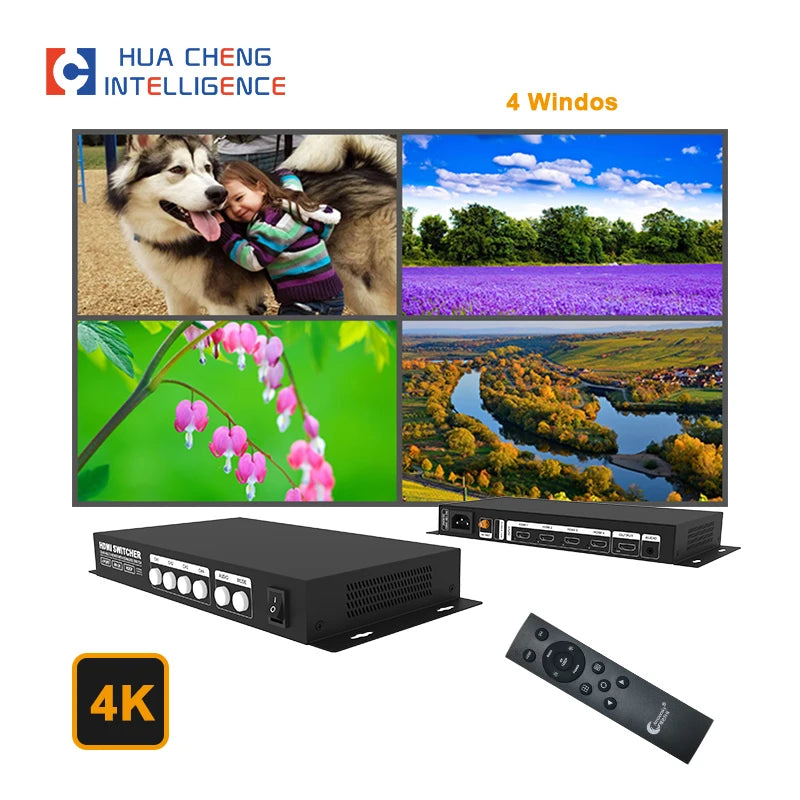 QMV-H4 4K LED LCD Video Splitter AI System Sercurity Monitor Multimedia AD Screens Switcher 4 in 1 out Work With MVP300 Amoonsky