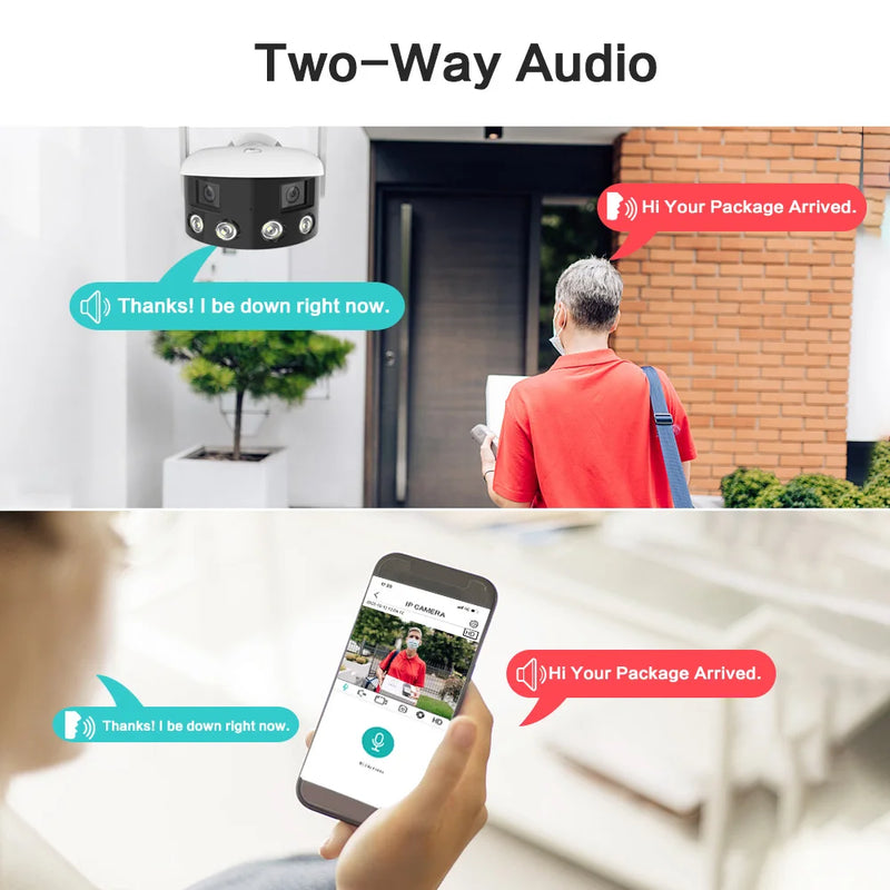 Outdoor 4K 8MP 180° Ultra Wide View Angle Panoramic Waterproof External WiFi IP Camera Dual Lens Fixed AI Detection Security Cam