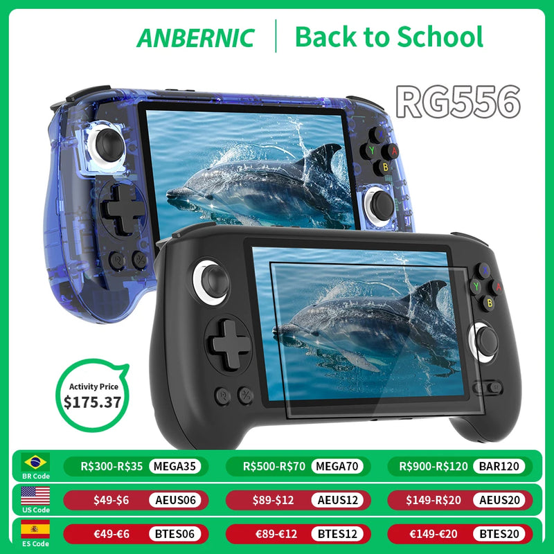 ANBERNIC RG556 Handheld Game Console Unisoc T820 Android 13 5.48 inch AMOLED Screen 5500mAh WIFI Bluetooth Retro Video Players