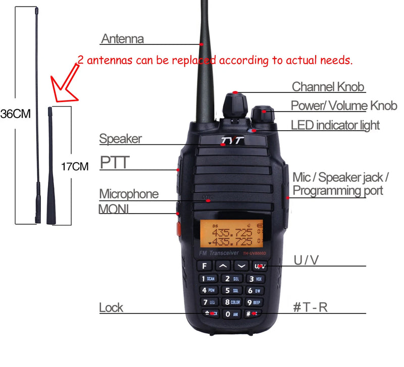 self-driving travel walkie talkie  TYT TH-UV8000D 10W 3600mAh Handheld Radio, Dual Band 136-174/400-520MHz Walkie Talkie