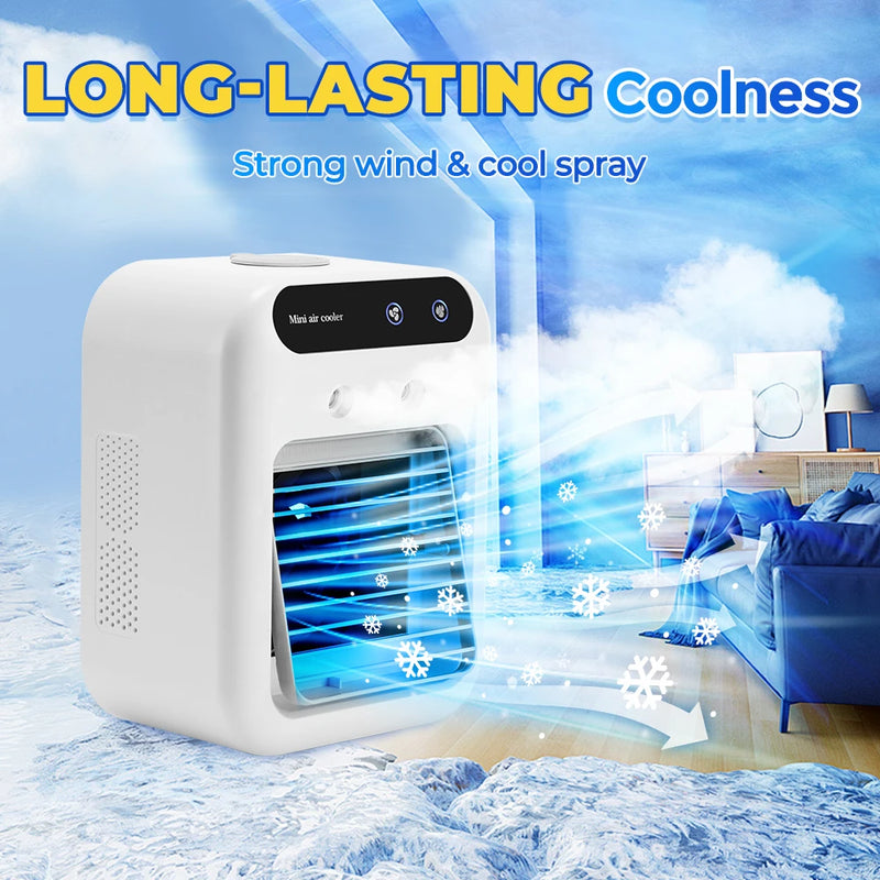 Portable Air Conditioner Mini Air Cooler USB Air Conditioning Fan Cold Air Humidifier Leafless Cooling Spray Fans for Bedroom