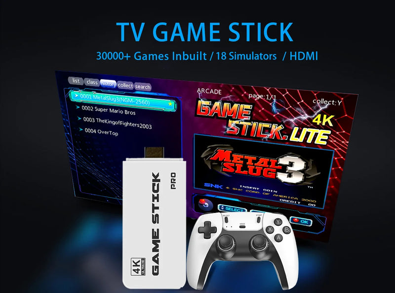 M8 4K Pro Game Stick Mini TV Handheld Game Console Wireless Gamepads Video Game 30000+ Retro HD Output Two-player for PS1 Etc