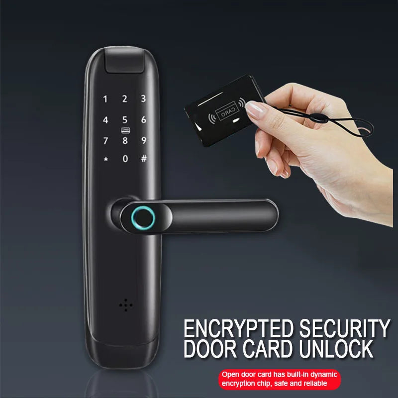 Tuya wifi Electronic Smart Door Lock With Biometric Fingerprint Smart Card Password Key Unlock Apartment Air bnb Door Lock