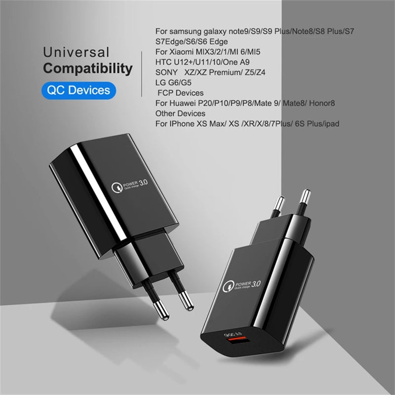 3A QC3.0 Fast Charger 18 USB Charger Quick Charge 3.0 Phone Charger for iPhone for Huawei Samsung Xiaomi Redmi EU US Plug