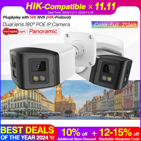 Hikvision Compatible 4MP 8MP Dual Light Panoramic Camera POE Built in Mic Speaker Human Detect Color Night Vision Surveillance