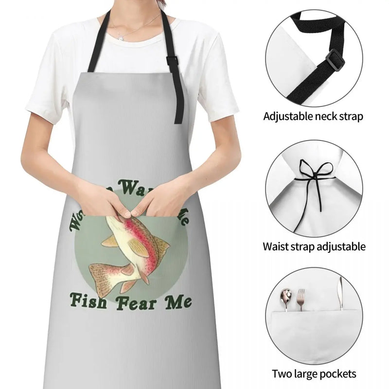 Women Want Me, Fish Fear Me Waterproof Kitchen Apron For Women/Men With Pockets Work Restaurant Shop Waiter Work Uniform