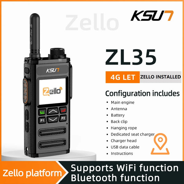 KSUN ZL35 sim card poc radio long range zello mobile phone 4g lte 200 500 km 1000 3000 mile walkie talkie de largo alcance