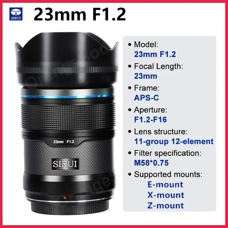 SIRUI Sniper 16mm 75mm 23mm 33mm 56mm F1.2 APS-C Auto Focus Lens For Sony E Mount Fuji X Mount for Nikon Z Mount Camera lens