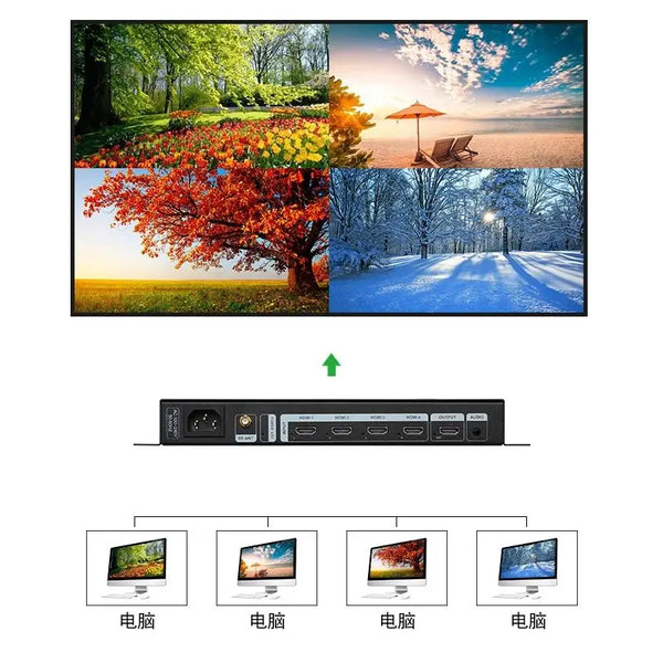 QMV-H4 4K LED LCD Video Splitter AI System Sercurity Monitor Multimedia AD Screens Switcher 4 in 1 out Work With MVP300 Amoonsky