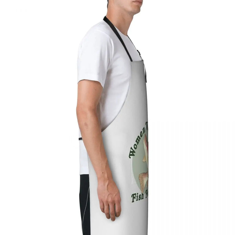 Women Want Me, Fish Fear Me Waterproof Kitchen Apron For Women/Men With Pockets Work Restaurant Shop Waiter Work Uniform