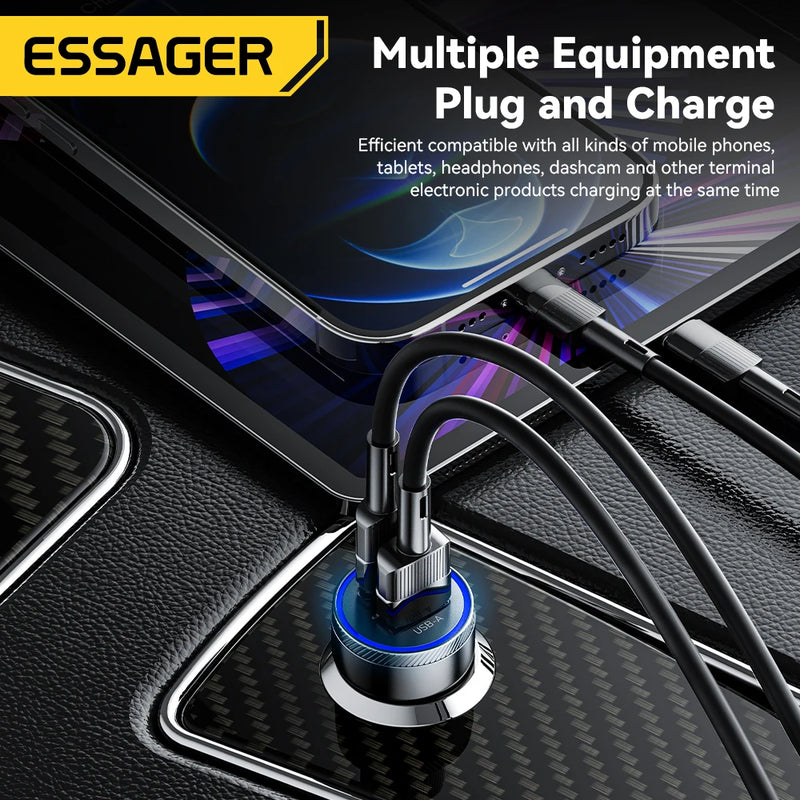 Essager 54W USB Car Charger 5A Fast Charing QC 3.0 PD 3.0 SCP AFC USB Type C Car Phone Chargers For iPhone Huawei Samsung Xiaomi