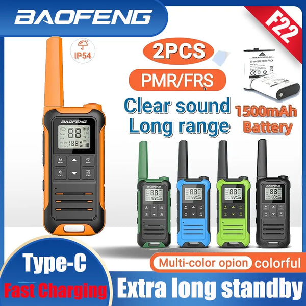 2pcs Baofeng F22 Mini Walkie Talkie PMR FRS Long Range Rechargable Portable Kids Two Way Radio Type-C Charger for Camping Trip