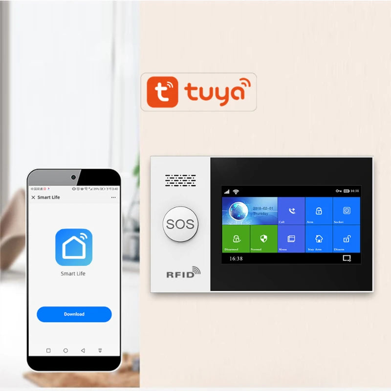 TUYA WIFI GSM 4.3 Inch Full Touch Smart Home Alarm Security System With Wireless Indoor Mini Siren Works Alexa Google Home Tuya